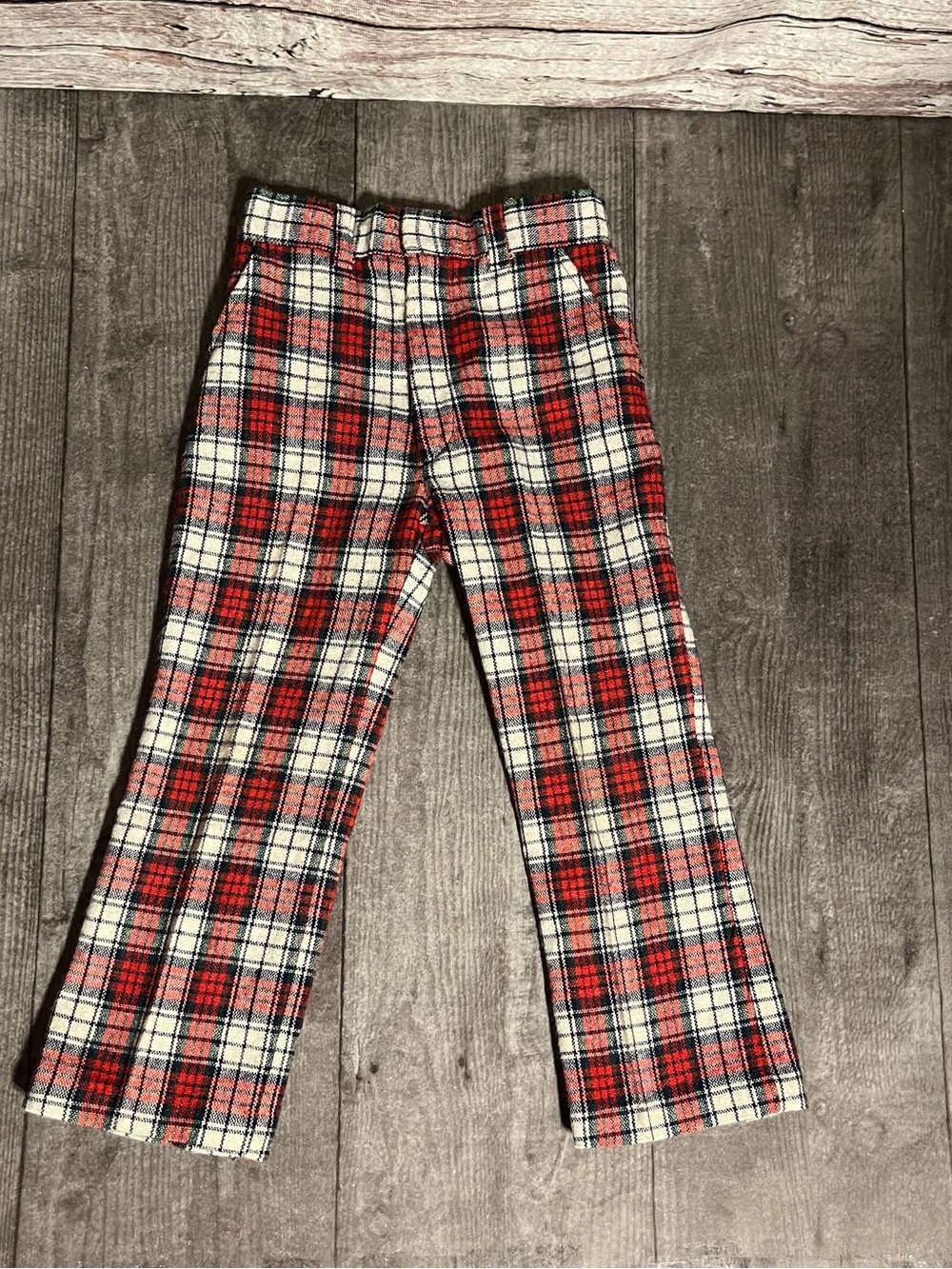 vintage imp Originals kids red white and navy plaid wool pants